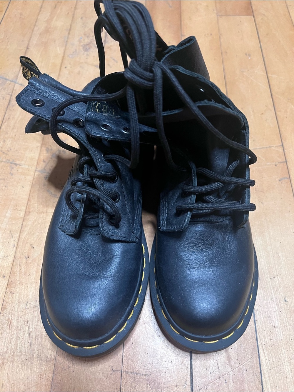 Dr. Martens Black Lace-Up Boots with Yellow Stitching - Picture 5 of 6